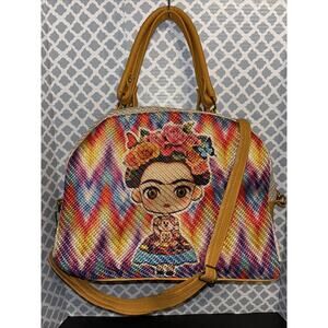 Frida Khalo Caricature Knit Mexican Purse Woven Mustard Yellow Crossbody Tote EU